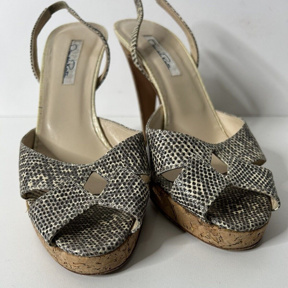 Oscar de la Renta Women Size 38.5 US 8.5 Snakeskin Sling Back 5" Heels - Picture 5 of 11
